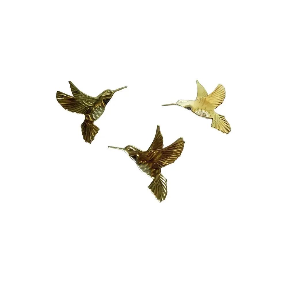 Vintage Set of 3 Tin Hummingbirds Gold Home Interiors Gold Metal 80s 70s